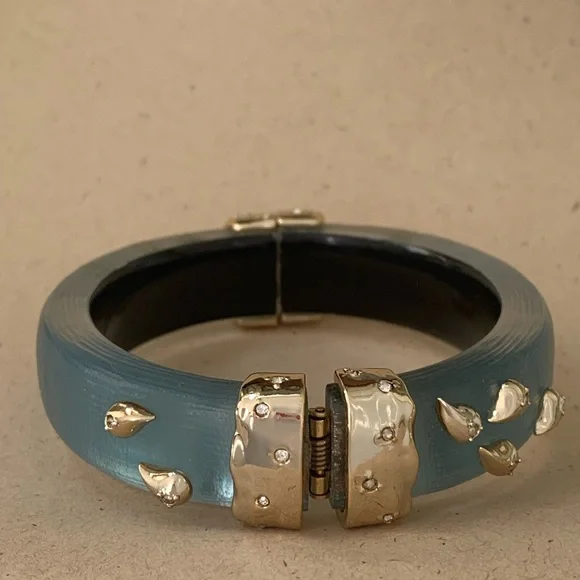 ALEXIS BITTAR • NEW Hand Carved Painted Hinged Paisley Studded Crumpled Bracelet - Picture 5 of 12